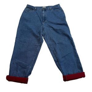 LL Bean Original Fit Relaxed Hi Rise Red Fleece Lined Blue Jeans Sz 20 M/T